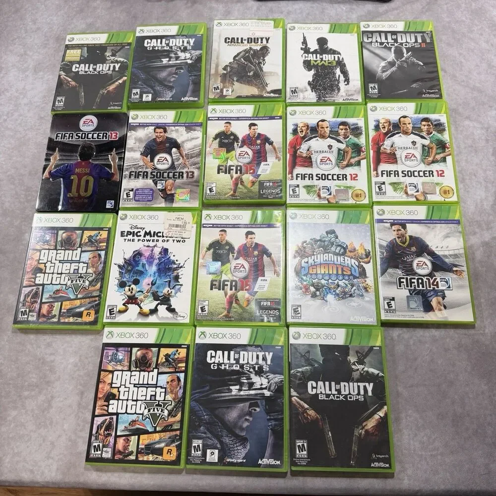 Microsoft Xbox 360 S 4GB Console Black 1439 NO Controller 21 Game Bundle Tested